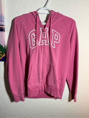 GAP Bright Pink Hooded Zip Sweatshirt with Logo Embroidery